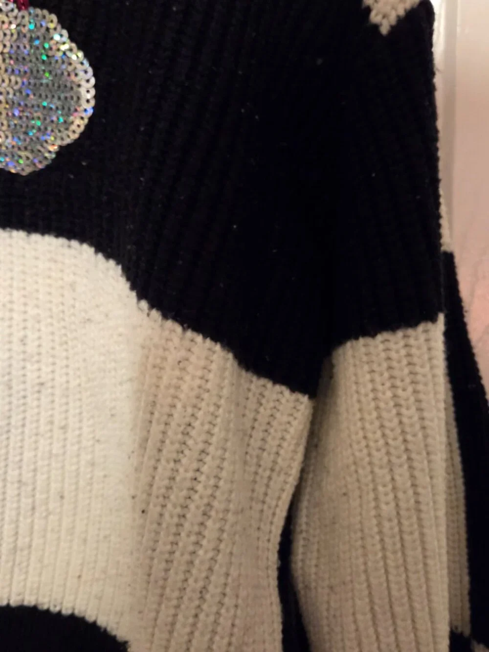 Justice Black and White Checkerboard Sequin Rainbow Sweater — Girls Size Large (